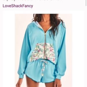 LoveShackFancy X Hurley zip up hoodie and shorts combo set (M)